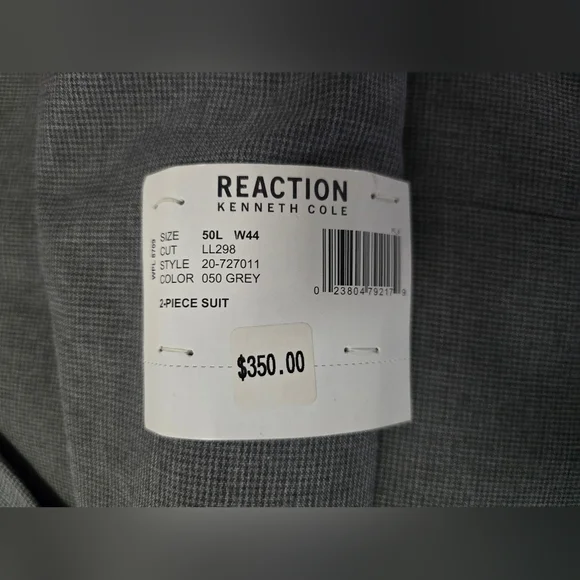 NWT Kenneth Cole Reaction Grey Mens Big and Tall 2 Piece Suit 50L 44W